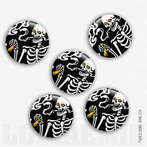 Button Smoking Skeleton Black