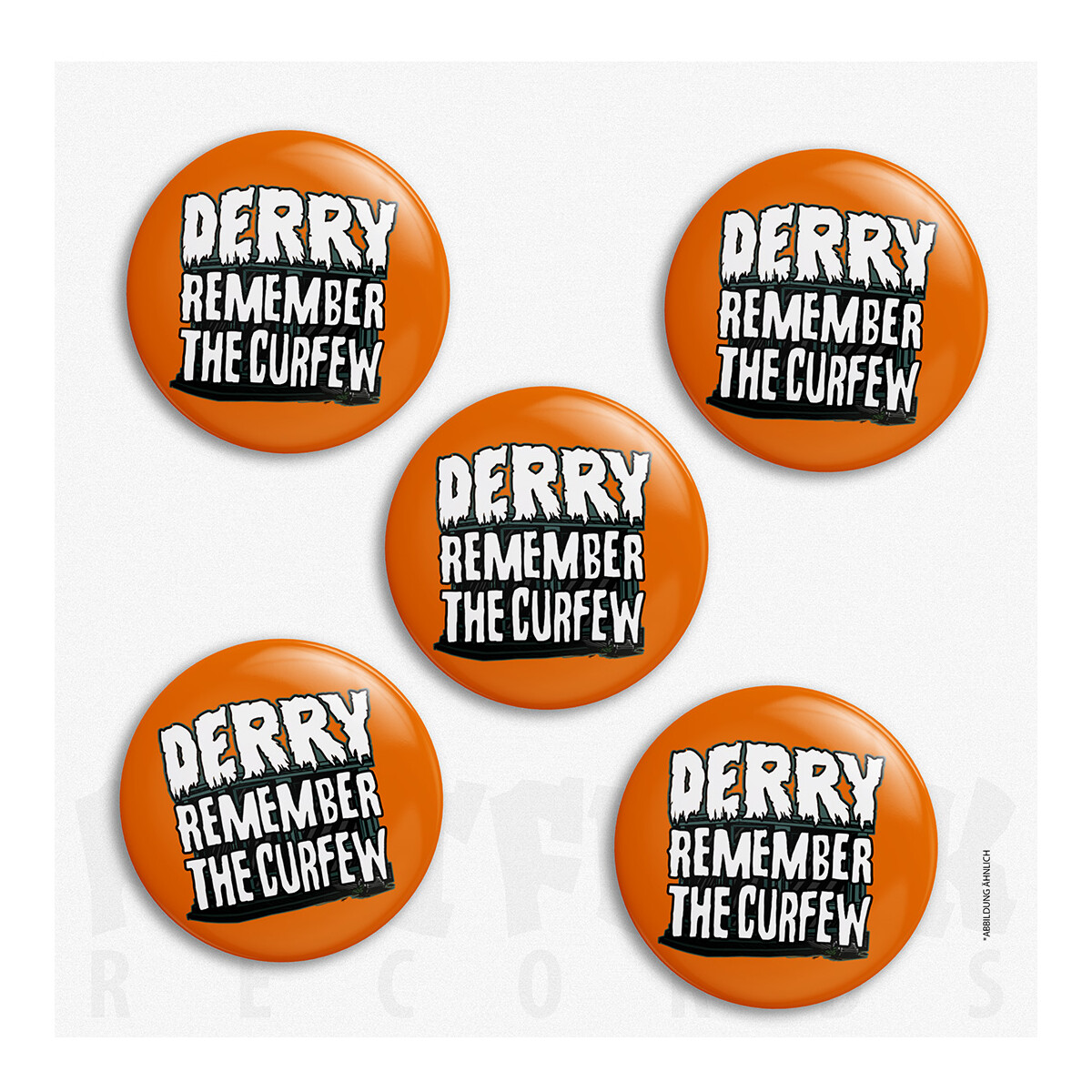 DERRY Button Remember The Curfew Orange